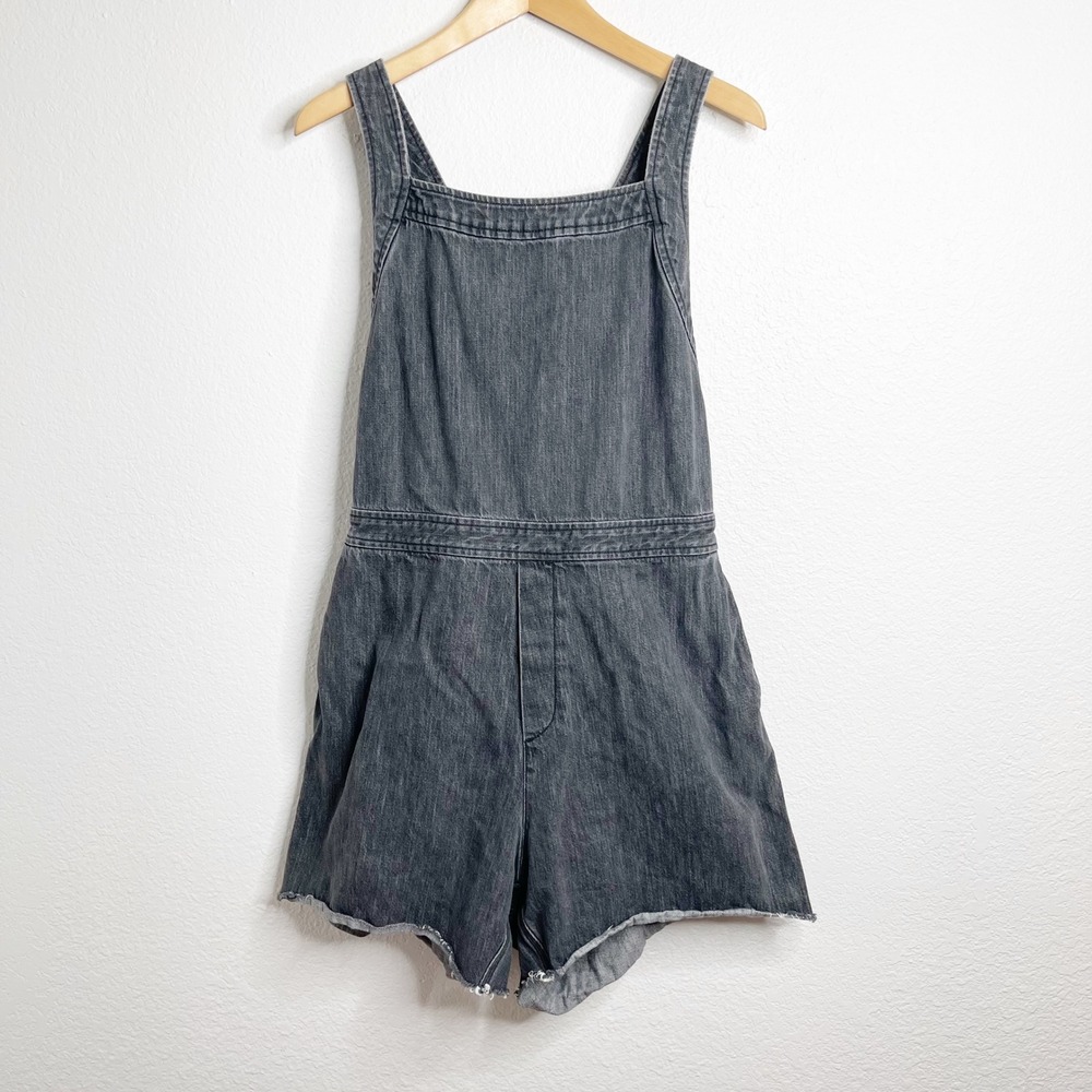 Rag & Bone New York Faded Black Denim Romper Cross Back Raw Hem XL